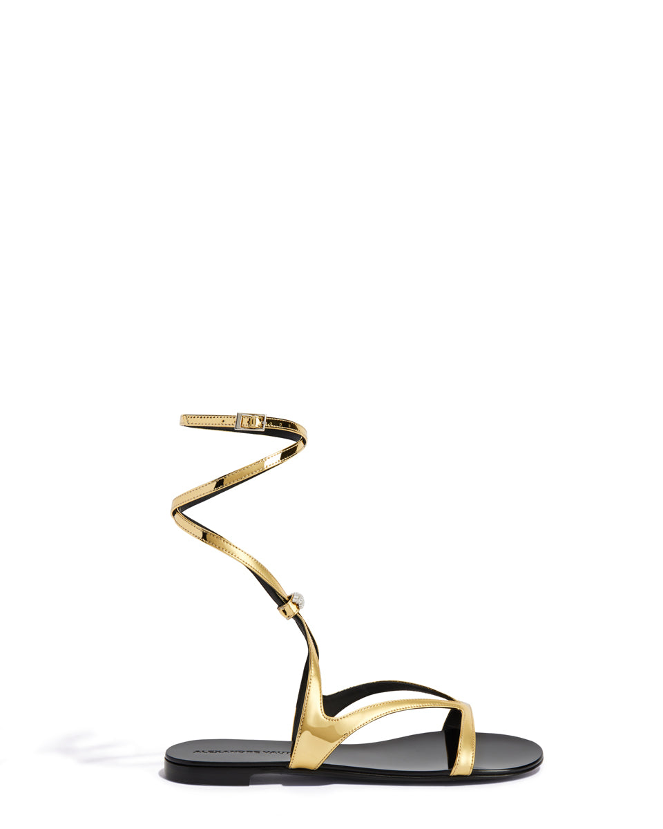 GOLD LACE-UP FLAT SANDAL - Image 1
